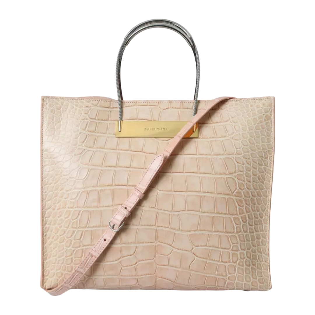 Balenciaga Alligator Leather Chic Pink Tote Bag with cable