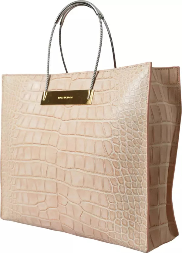 Balenciaga Alligator Leather Chic Pink Tote Bag with cable