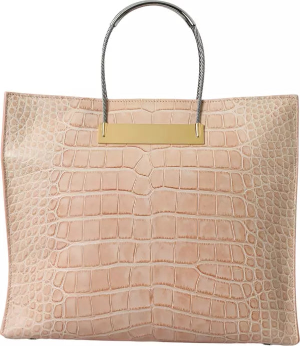 Balenciaga Alligator Leather Chic Pink Tote Bag with cable