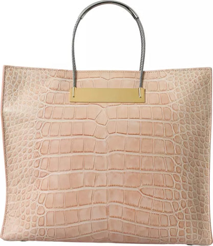 Balenciaga Alligator Leather Chic Pink Tote Bag with cable