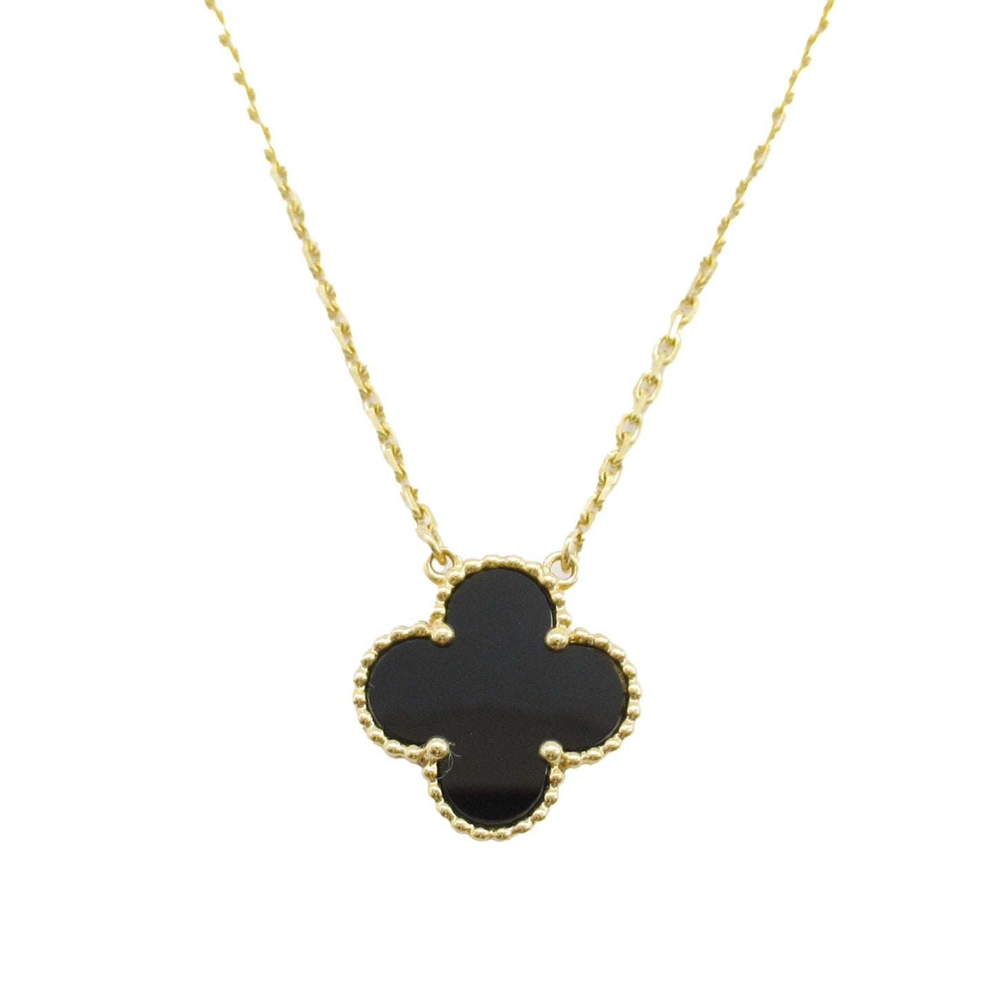 Van Cleef and Arpels 18K Yellow Gold and Onyx Vintage Alhambra Pendant Necklace