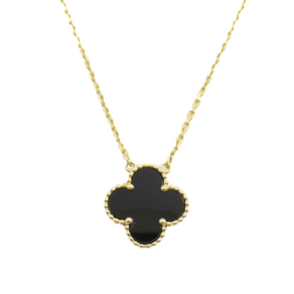 Van Cleef and Arpels 18K Yellow Gold and Onyx Vintage Alhambra Pendant Necklace