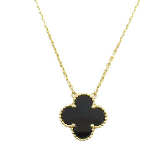 Van Cleef and Arpels 18K Yellow Gold and Onyx Vintage Alhambra Pendant Necklace