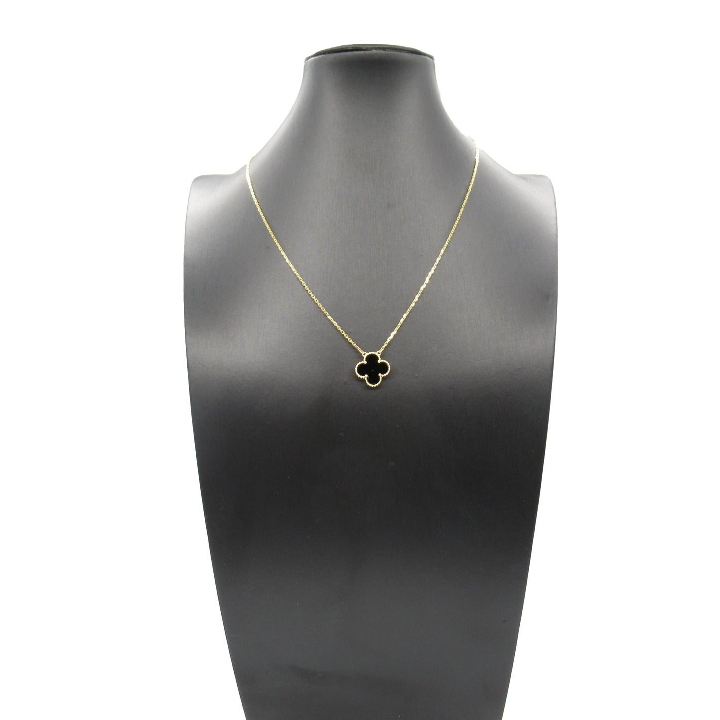 Van Cleef and Arpels 18K Yellow Gold and Onyx Vintage Alhambra Pendant Necklace